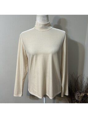 Stonebridge Women Cream Velvet Long Sleeve High Neck Pullover Top Size M